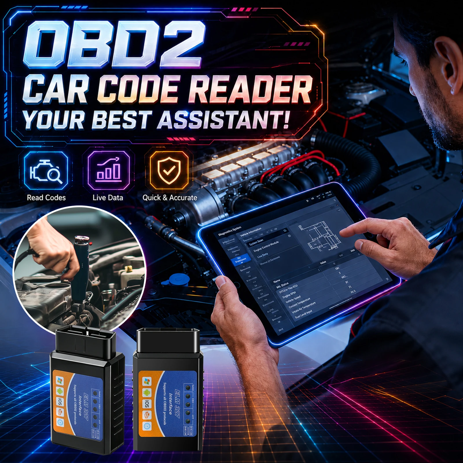 ELM327 2026 OBD2 Code Reader Car Diagnostic Scanner Vehicle Scanner Tool for Automotive Troubleshooting