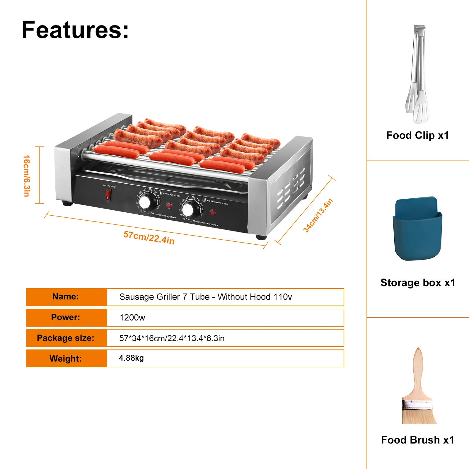 1200W 110V Hotdog Machine 17 Hot Dogs Capacity Sausage Roller Sausage Grill Cooker with Removable Oil Drip Tray, Double Temp Control for Kitchen