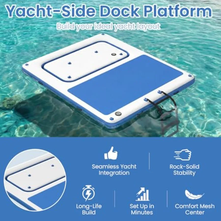 Inflatable Floating Dock Series for lake use, EVA non-slip deck material, gray color, ultra-stable mesh swim net design