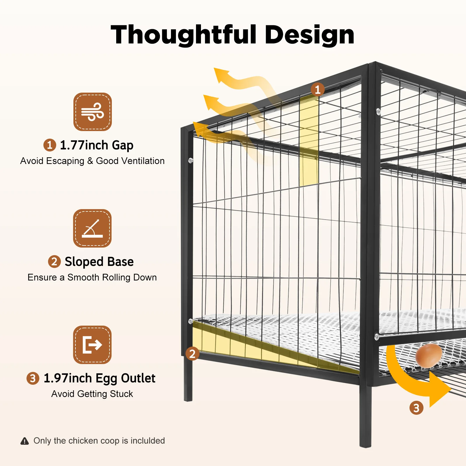 Black Large Chicken Coop for 10 Hens with Automatic Egg Collection, Indoor Outdoor Wooden Aviary Hen House with Nesting Boxes & Waterproof Roof, Easy Clean Tray for Backyard Poultry Chicken Farm