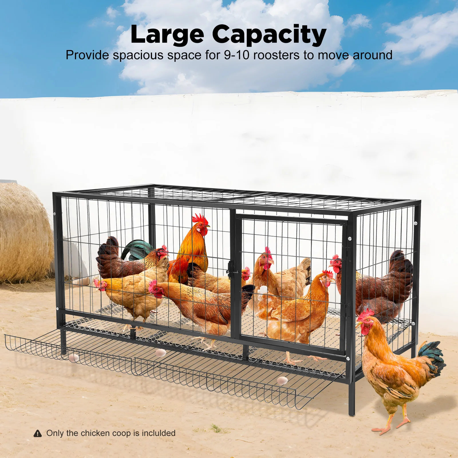 Black Large Chicken Coop for 10 Hens with Automatic Egg Collection, Indoor Outdoor Wooden Aviary Hen House with Nesting Boxes & Waterproof Roof, Easy Clean Tray for Backyard Poultry Chicken Farm