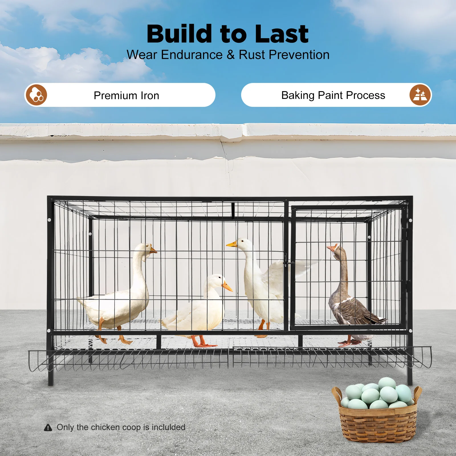 Black Large Chicken Coop for 10 Hens with Automatic Egg Collection, Indoor Outdoor Wooden Aviary Hen House with Nesting Boxes & Waterproof Roof, Easy Clean Tray for Backyard Poultry Chicken Farm