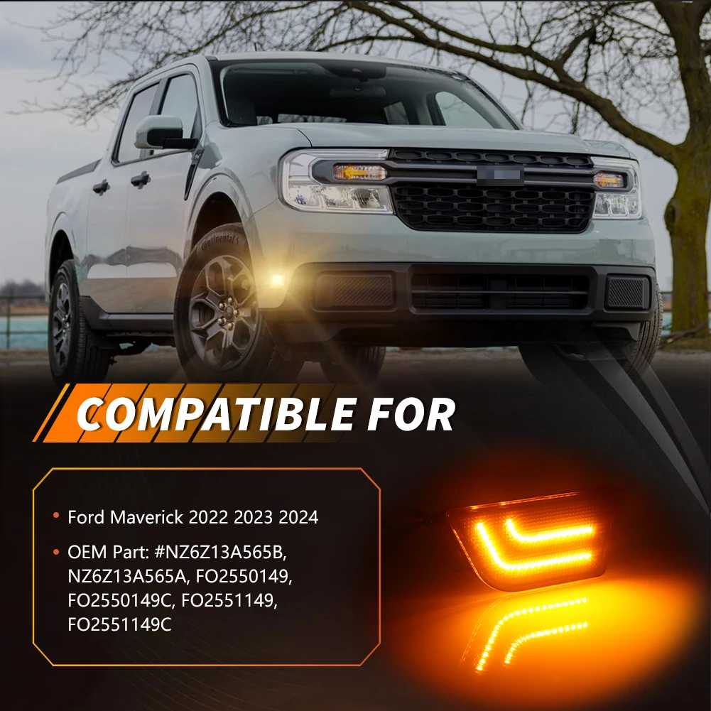 2PCS Front Corner Side Marker Light Reflector Fender Light Turn Warning Light Corner Light Turn Signal Light With Full LED For 2022 2023 2024 2025 Ford Maverick