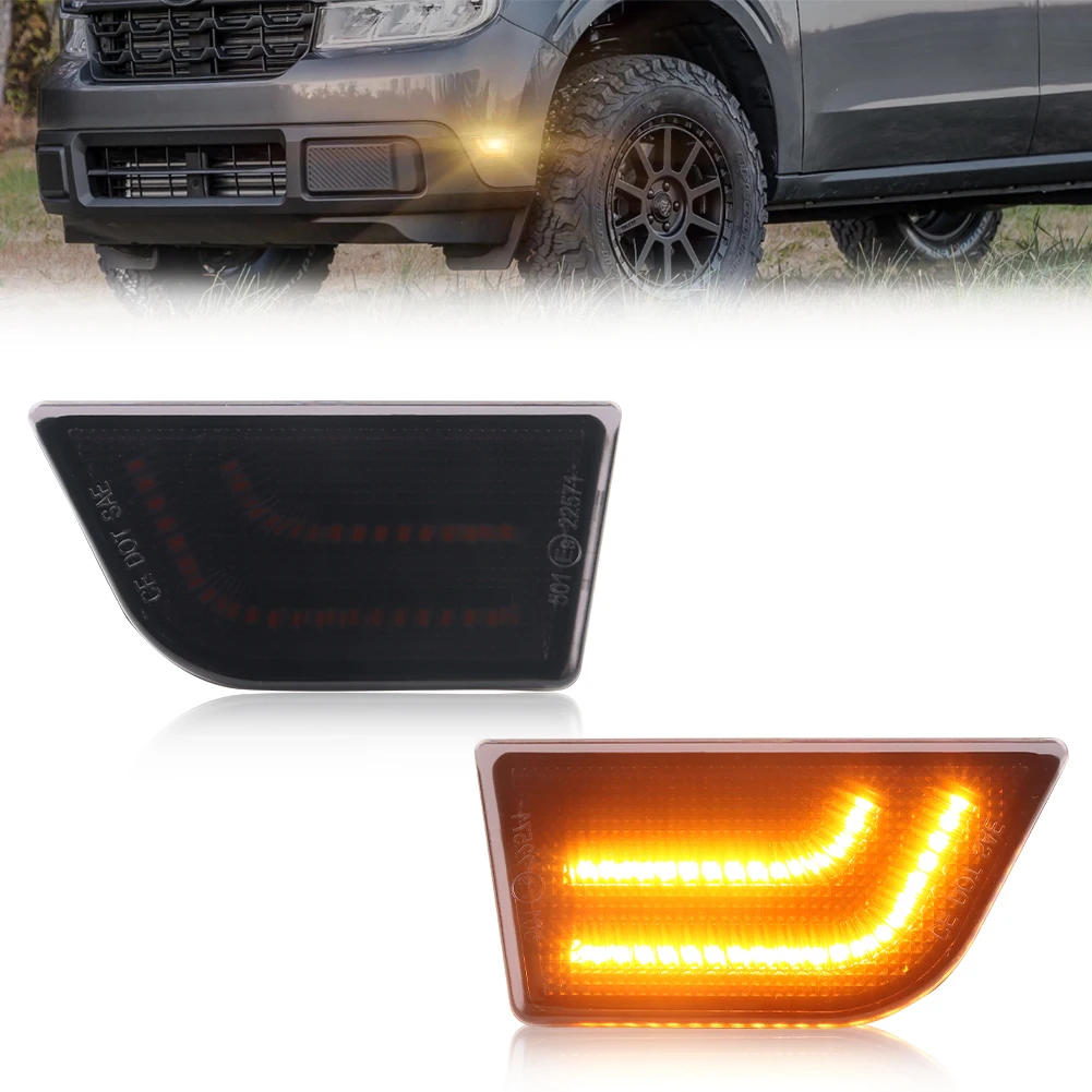 2PCS Front Corner Side Marker Light Reflector Fender Light Turn Warning Light Corner Light Turn Signal Light With Full LED For 2022 2023 2024 2025 Ford Maverick
