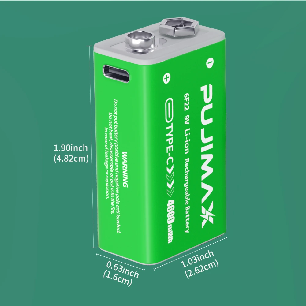 PUJIMAX USB 9V Rechargeable Battery 4600mWh Type-C Rechargeable 6F22 9V Li-ion Battery for RC Helicopeter Model Multimeter Toy