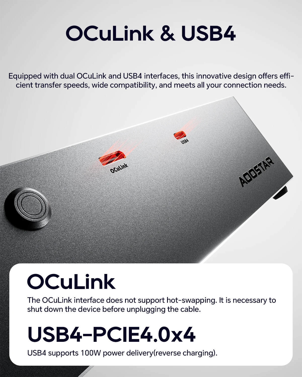 AOOSTAR AG02 EGPU Dock with OCulink USB4 Port,Built-in Huntkey 800W Power Supply, Supports TGX interface hot-swap