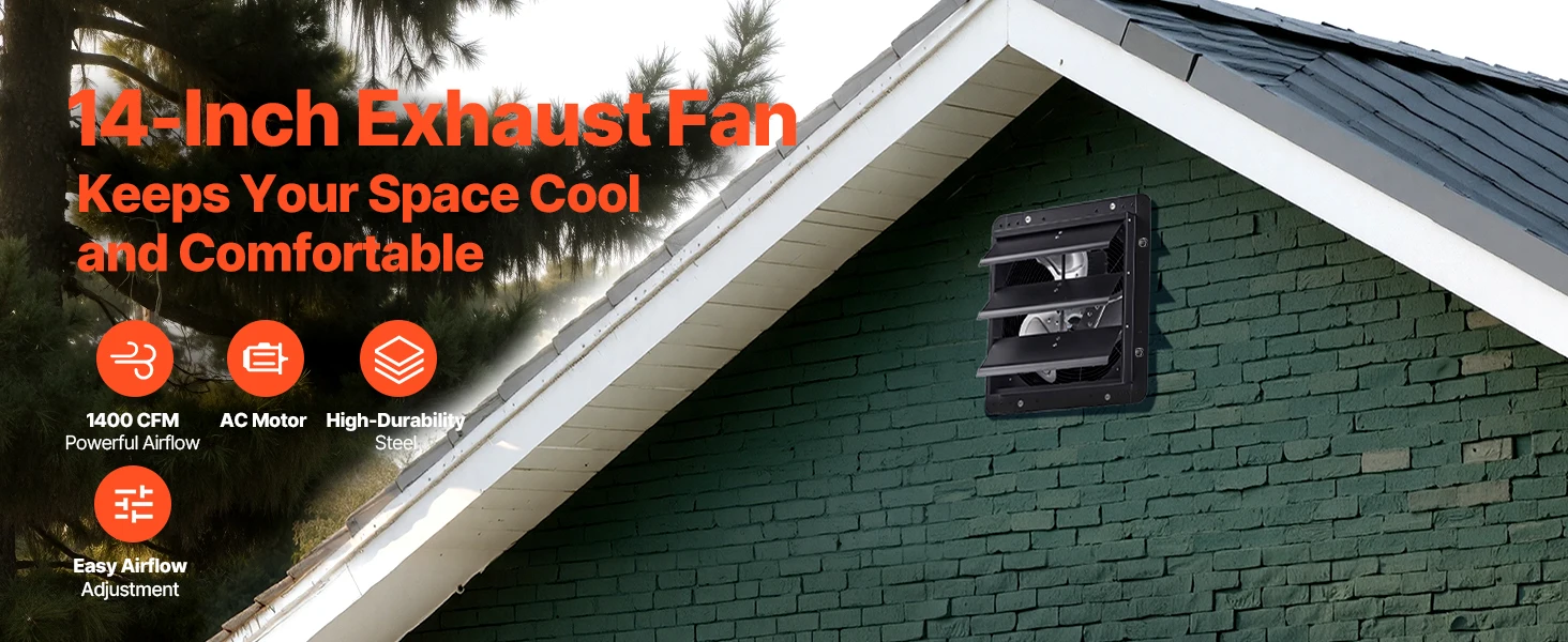 SucceBuy 10/12/14/18 inch Shutter Exhaust Fan Wall Mounted Attic Vent Fan with Variable Speed Controller AC Motor for Greenhouse