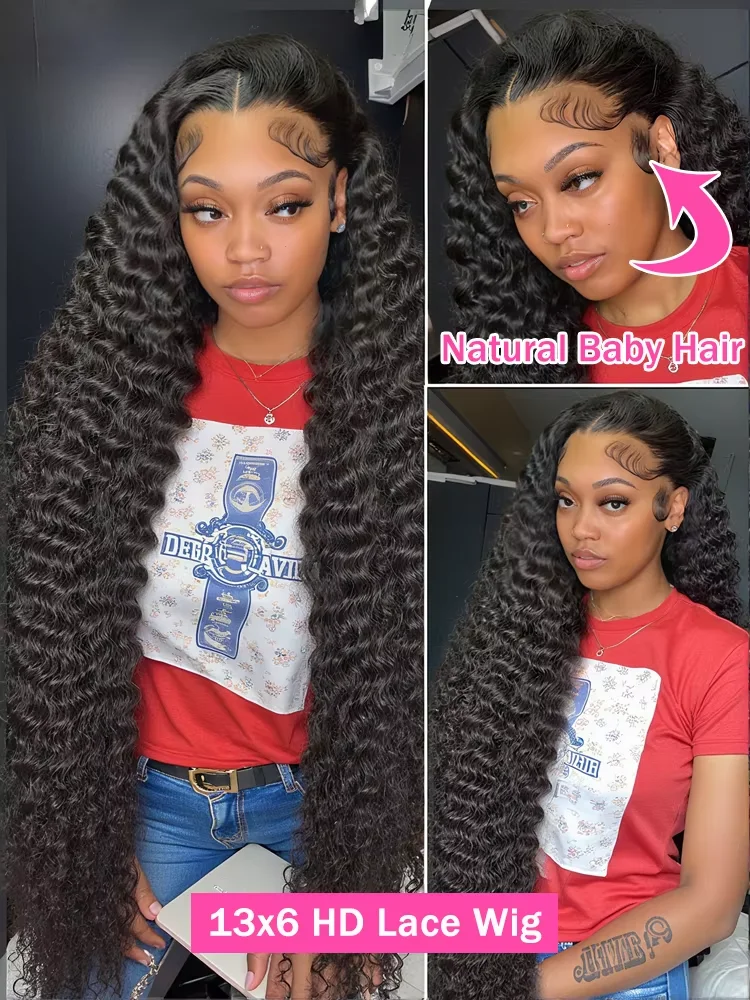 Water Wave Brazilian 250% Density 30 32 inch 13x6 HD Lace Front Human Hair Wig Deep Wave 13x4 Frontal Glueless Curly Closure Wig