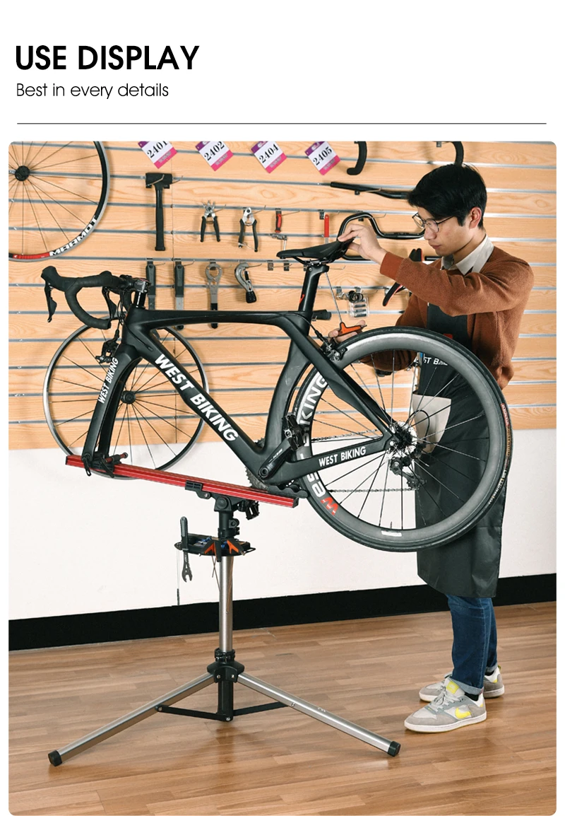 WEST BIKING Portable Bike Repair Stand Aluminum Alloy MTB Road Bicycle Repair Workstand Adjustable Storage Display Stand