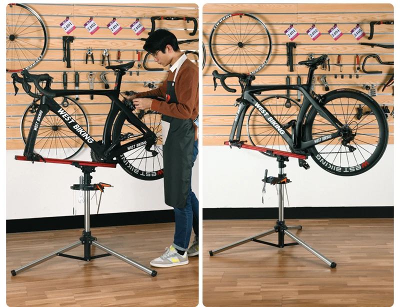 WEST BIKING Portable Bike Repair Stand Aluminum Alloy MTB Road Bicycle Repair Workstand Adjustable Storage Display Stand