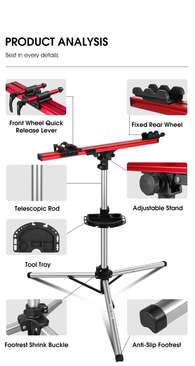 WEST BIKING Portable Bike Repair Stand Aluminum Alloy MTB Road Bicycle Repair Workstand Adjustable Storage Display Stand