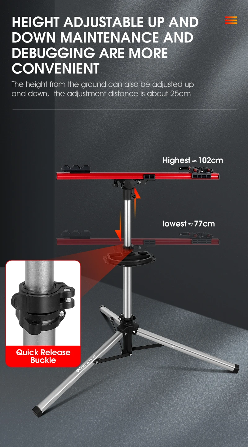 WEST BIKING Portable Bike Repair Stand Aluminum Alloy MTB Road Bicycle Repair Workstand Adjustable Storage Display Stand