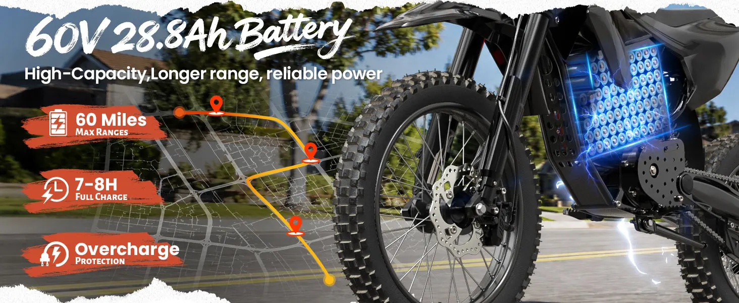 QRONGE X1 Spark Electric Dirt Bike for Teens Adults 4500W Peak Electric Motorcycle 60V 28.8Ah E-Dirt Bike 60 Mile Range E-Bike + 1 Year Warranty