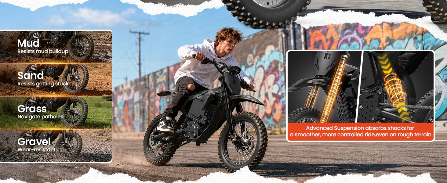 QRONGE X1 Spark Electric Dirt Bike for Teens Adults 4500W Peak Electric Motorcycle 60V 28.8Ah E-Dirt Bike 60 Mile Range E-Bike + 1 Year Warranty