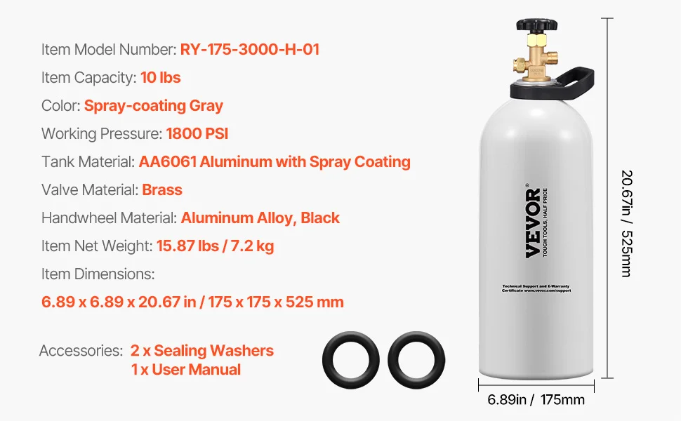 SucceBuy CO2 Tank 10 lbs New Aluminum Alloy Cylinder CO2 Air Tank with Light Spray Coating DOT Approved Cylinder for Draft Beer
