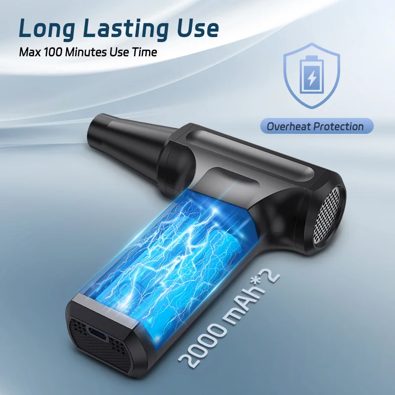 Compressed Air Duster-Stepless Adjustable 110,000RPM Electric Cleaner for Keyboard, PC Cleaning, Rechargeable Cordless Jet Dry B