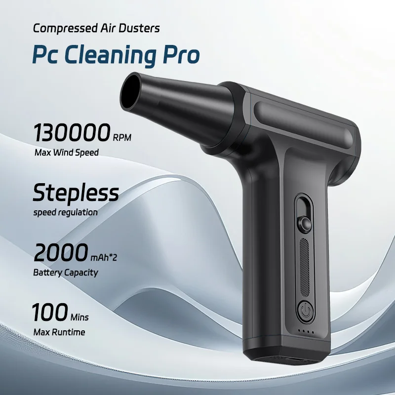 Compressed Air Duster-Stepless Adjustable 110,000RPM Electric Cleaner for Keyboard, PC Cleaning, Rechargeable Cordless Jet Dry B