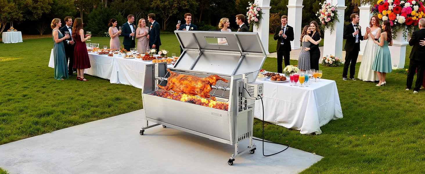 SucceBuy 46/52inch Rotisserie Grill Stainless Steel Rotisserie Grill Kit BBQ Outdoor Pig & Lamb Spit Roaster Charcoal Spit Roast