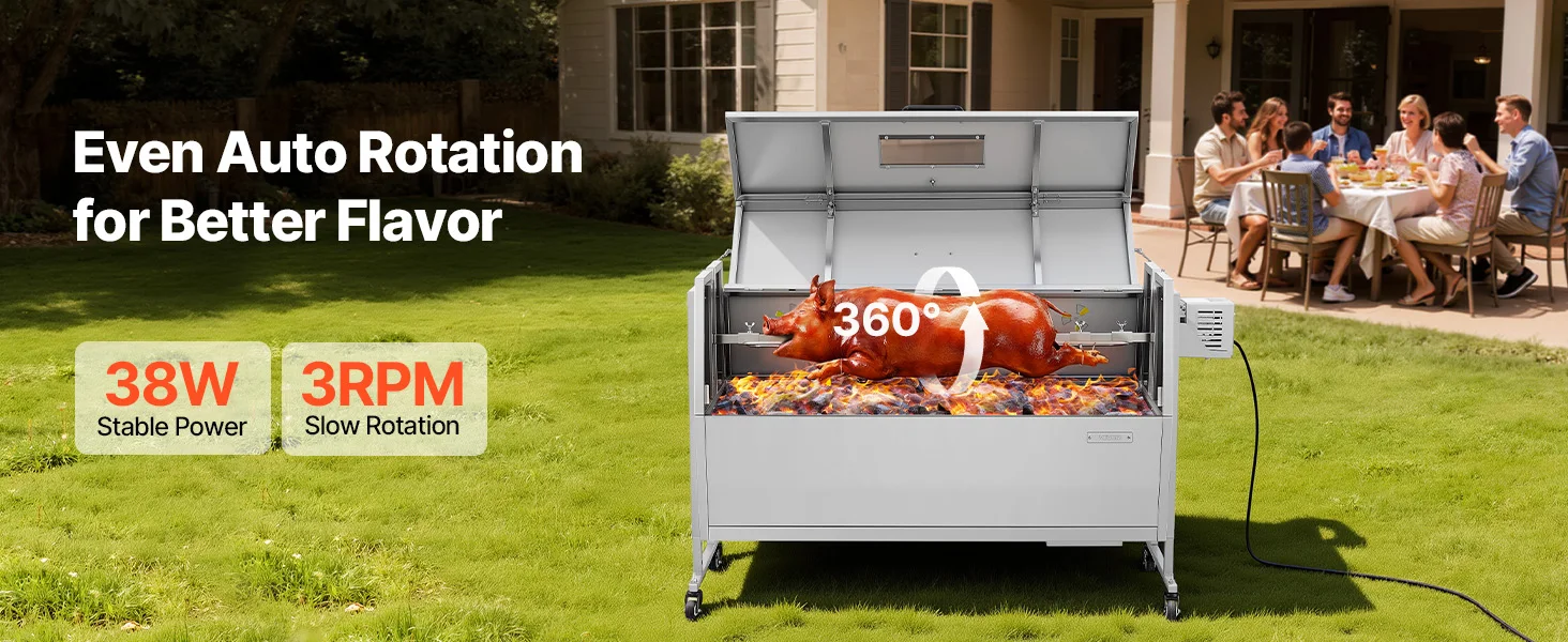 SucceBuy 46/52inch Rotisserie Grill Stainless Steel Rotisserie Grill Kit BBQ Outdoor Pig & Lamb Spit Roaster Charcoal Spit Roast