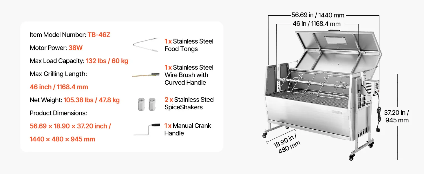 SucceBuy 46/52inch Rotisserie Grill Stainless Steel Rotisserie Grill Kit BBQ Outdoor Pig & Lamb Spit Roaster Charcoal Spit Roast