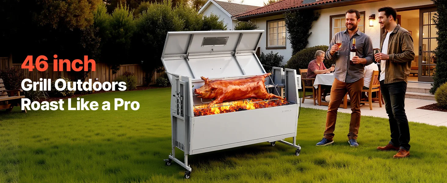 SucceBuy 46/52inch Rotisserie Grill Stainless Steel Rotisserie Grill Kit BBQ Outdoor Pig & Lamb Spit Roaster Charcoal Spit Roast