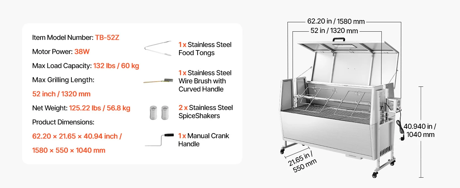 SucceBuy 46/52inch Rotisserie Grill Stainless Steel Rotisserie Grill Kit BBQ Outdoor Pig & Lamb Spit Roaster Charcoal Spit Roast