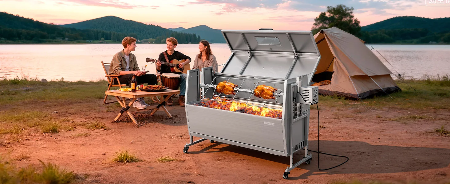 SucceBuy 46/52inch Rotisserie Grill Stainless Steel Rotisserie Grill Kit BBQ Outdoor Pig & Lamb Spit Roaster Charcoal Spit Roast