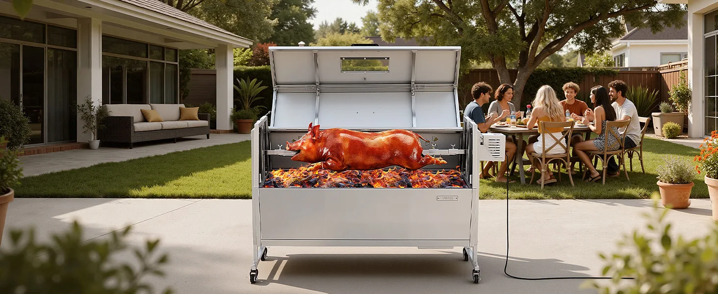 SucceBuy 46/52inch Rotisserie Grill Stainless Steel Rotisserie Grill Kit BBQ Outdoor Pig & Lamb Spit Roaster Charcoal Spit Roast