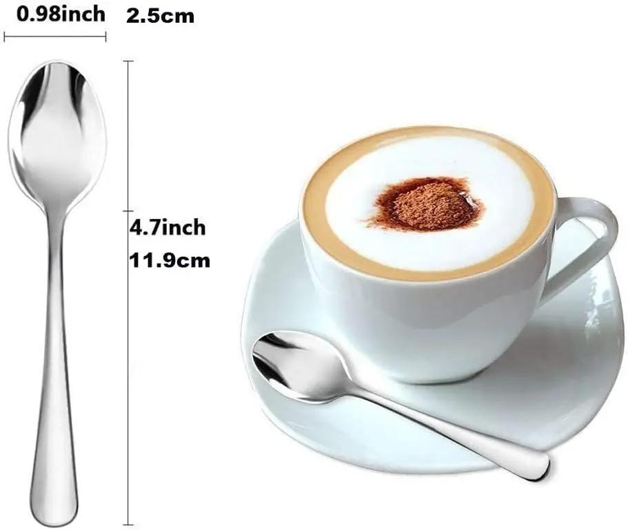 Demitasse Espresso Spoons, Mini Coffee Spoon, 4.7 Inches Stainless Steel Small Spoons for Dessert, Set of 6