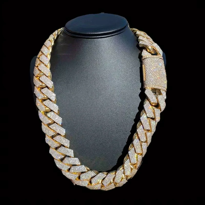 Iced Out 15mm Men's Miami Cuban Link Necklace Hip Hop Cubic Zirconia Bling Prong Cuban Chain