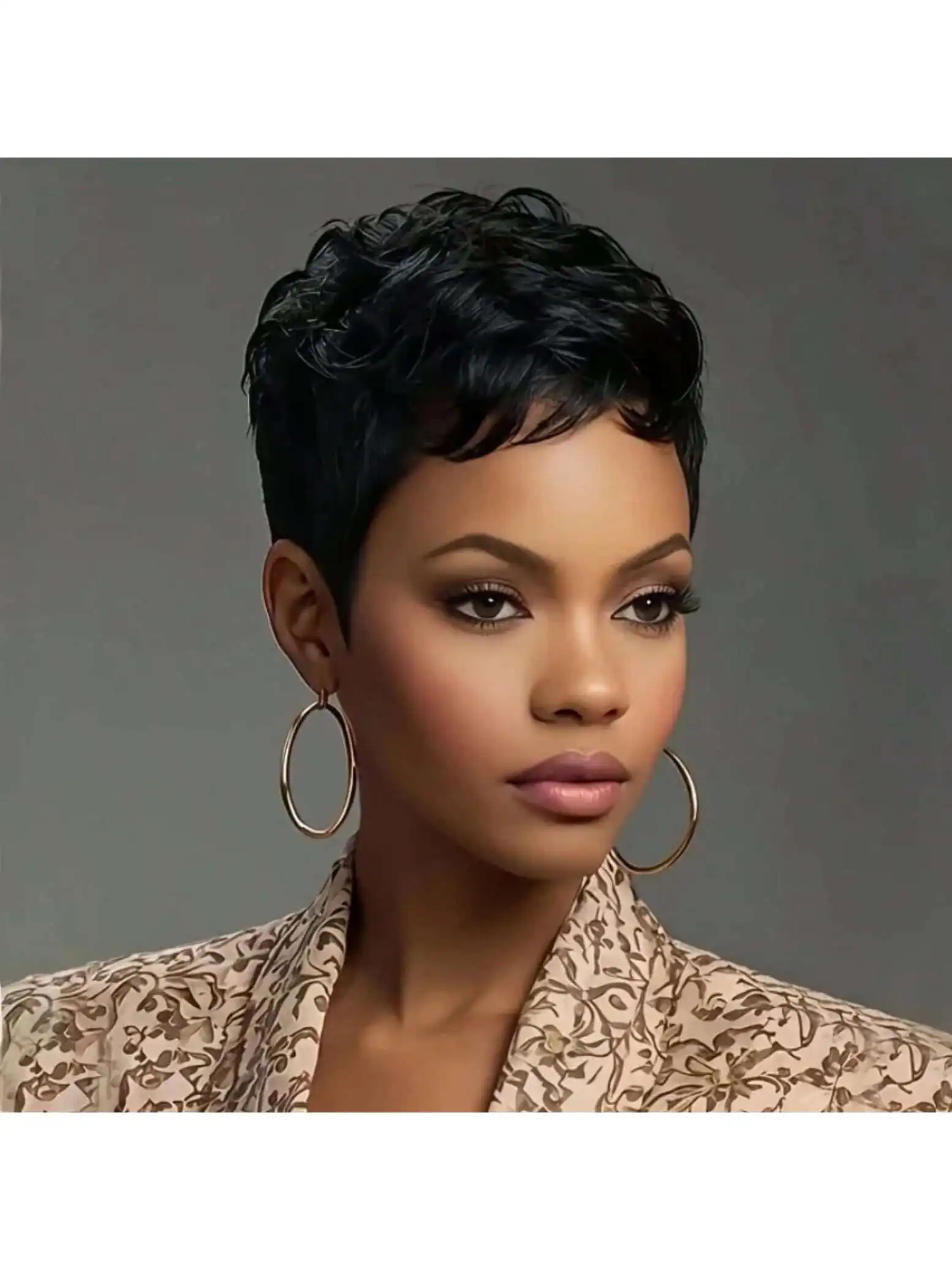 Short Bob Wig ForWomen Pixie Cut Wigs Glueless Wig None Lace Front Wig With Bangs Natural Black Straight Synthetic Wig