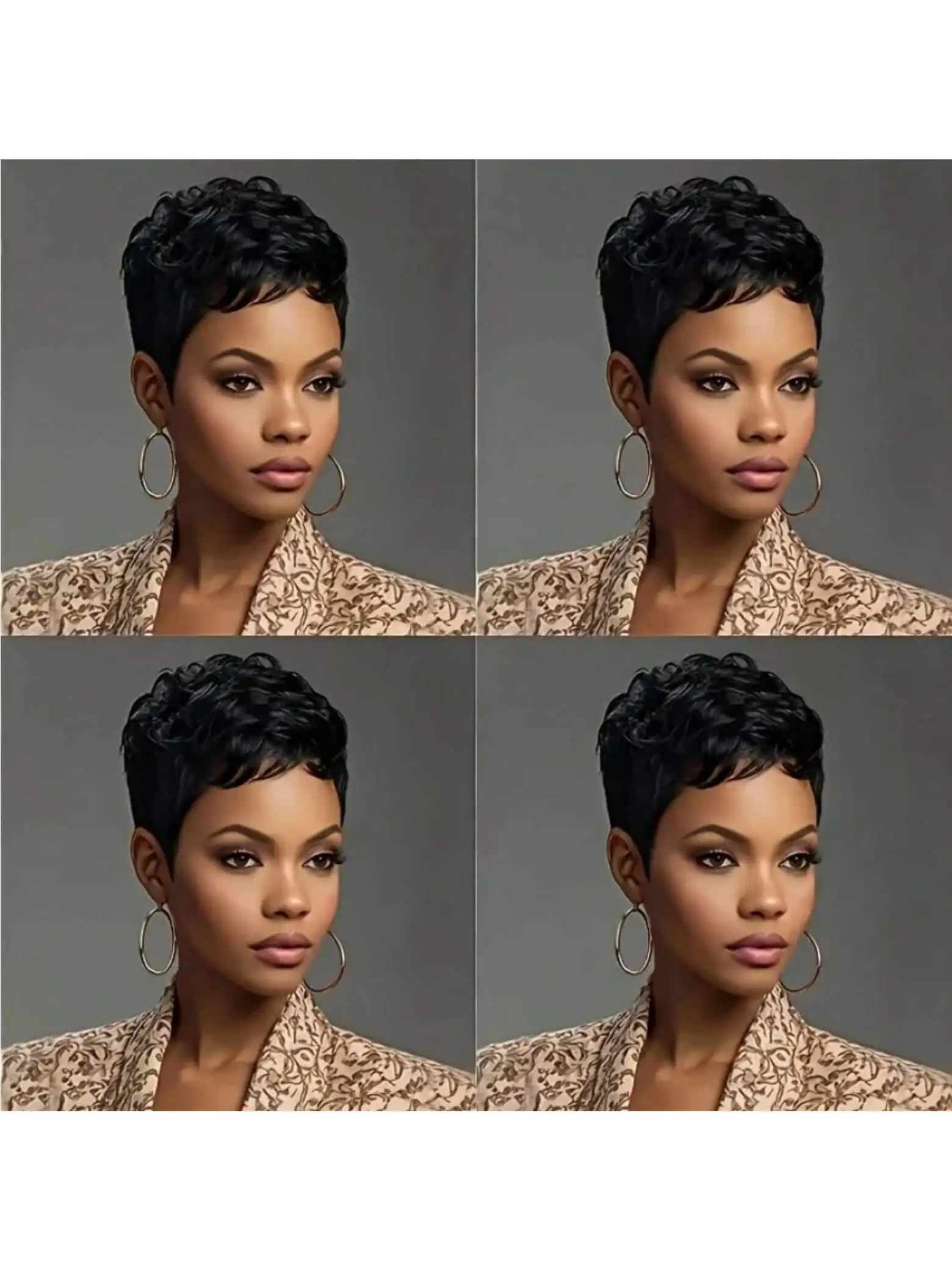 Short Bob Wig ForWomen Pixie Cut Wigs Glueless Wig None Lace Front Wig With Bangs Natural Black Straight Synthetic Wig