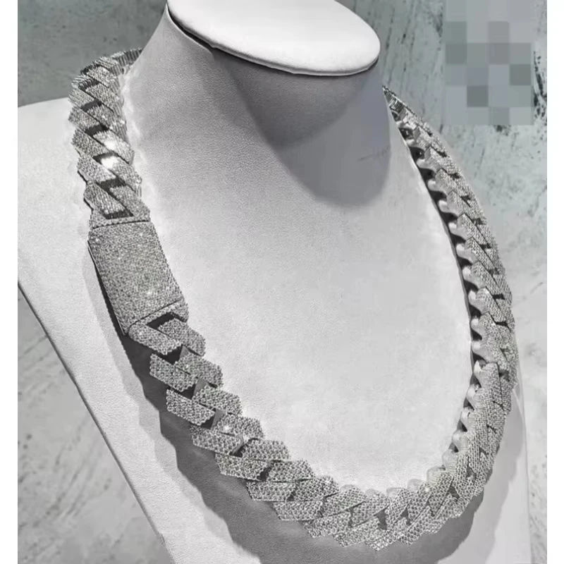 Iced Out 15mm Men's Miami Cuban Link Necklace Hip Hop Cubic Zirconia Bling Prong Cuban Chain
