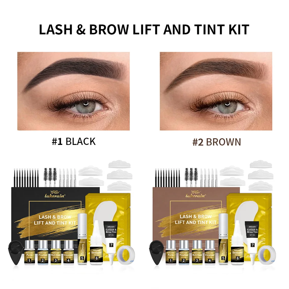 Lash and Brow Lift and Tint Kit Eyelash Perm Salon or Home Use Long Lasting Lakerain Cosmetics Makeup Ues for Salon Home