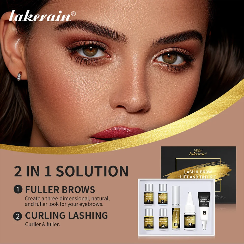 Lash and Brow Lift and Tint Kit Eyelash Perm Salon or Home Use Long Lasting Lakerain Cosmetics Makeup Ues for Salon Home