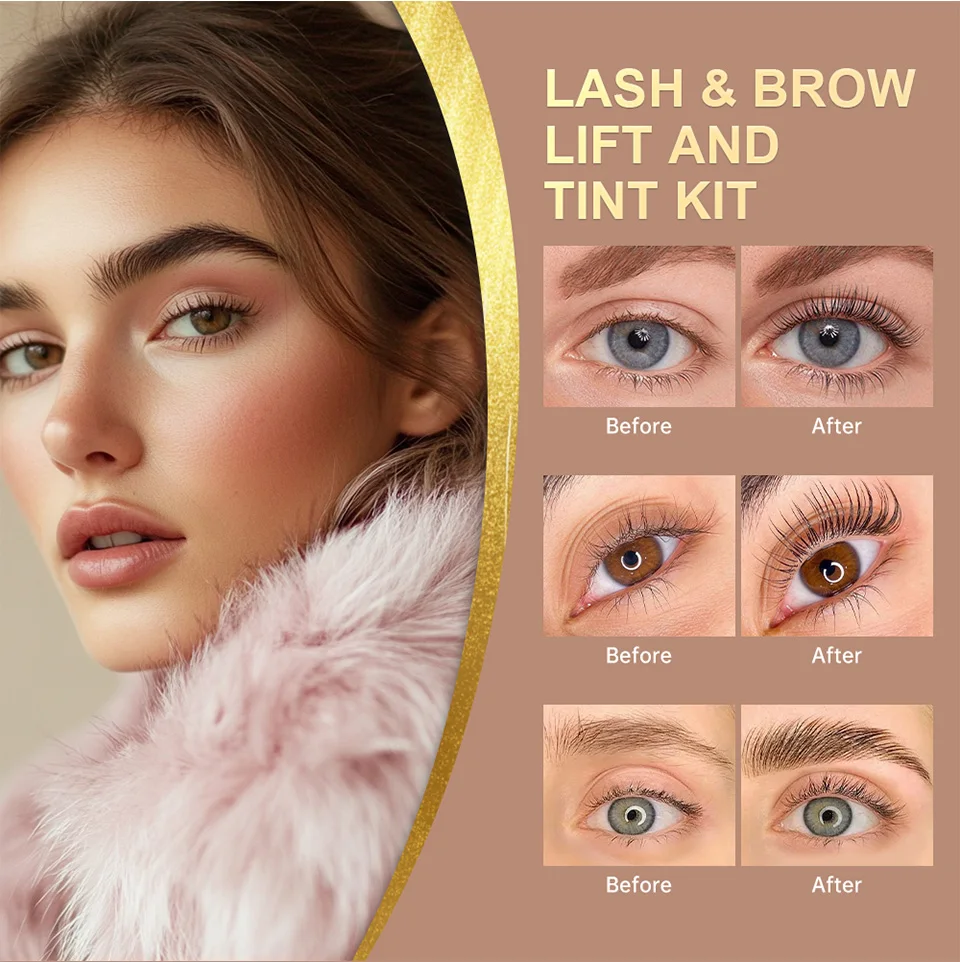 Lash and Brow Lift and Tint Kit Eyelash Perm Salon or Home Use Long Lasting Lakerain Cosmetics Makeup Ues for Salon Home