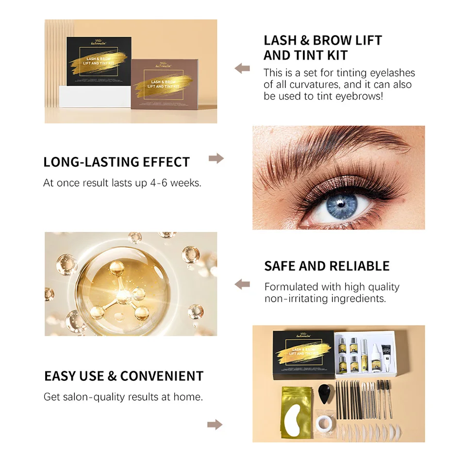 Lash and Brow Lift and Tint Kit Eyelash Perm Salon or Home Use Long Lasting Lakerain Cosmetics Makeup Ues for Salon Home