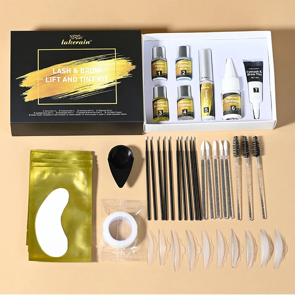 Lash and Brow Lift and Tint Kit Eyelash Perm Salon or Home Use Long Lasting Lakerain Cosmetics Makeup Ues for Salon Home