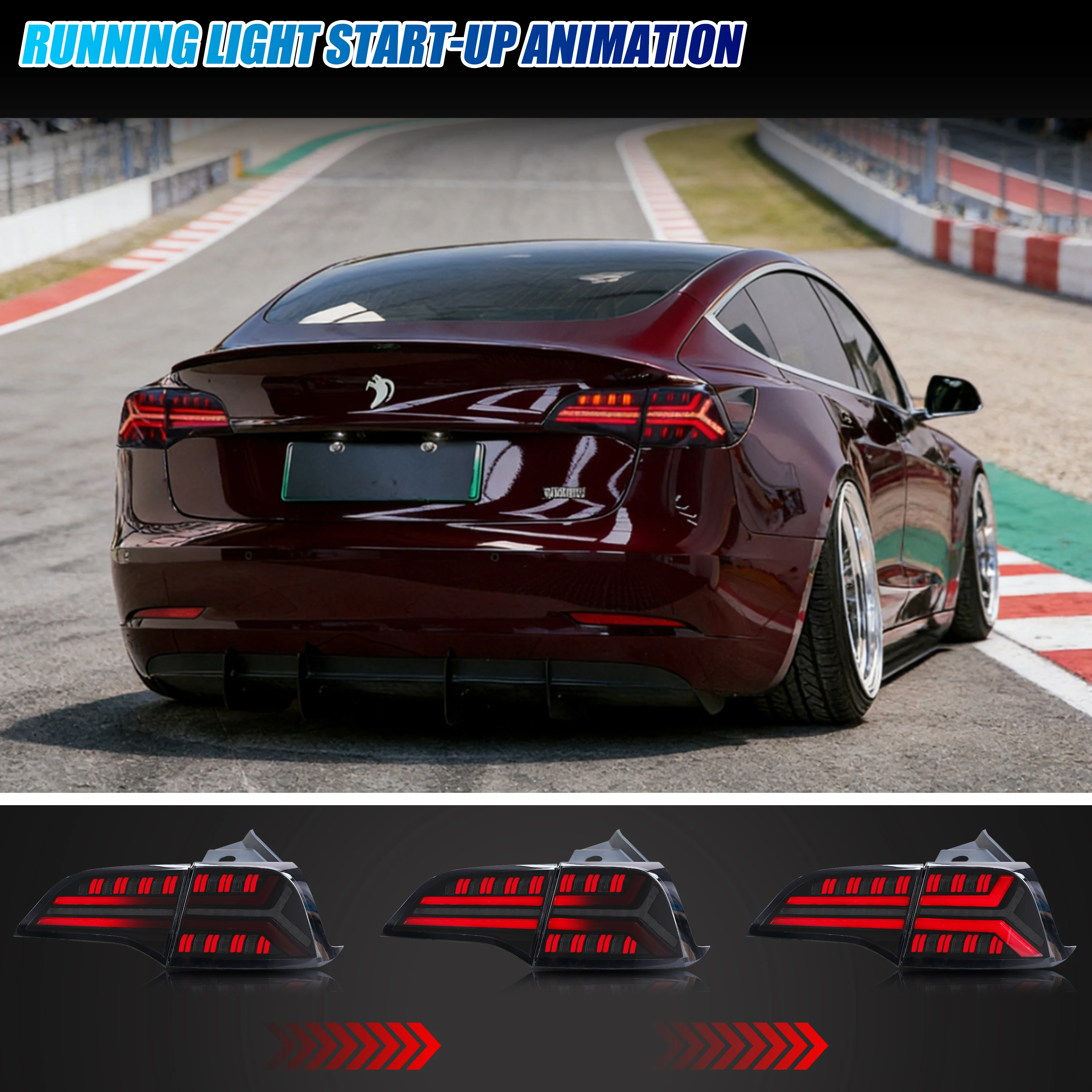 LED Tail Lights for Tesla Model 3 Model Y 2017-2023 Sequential Turn Signal Start-up Animation Black Rear Lamps Assembly