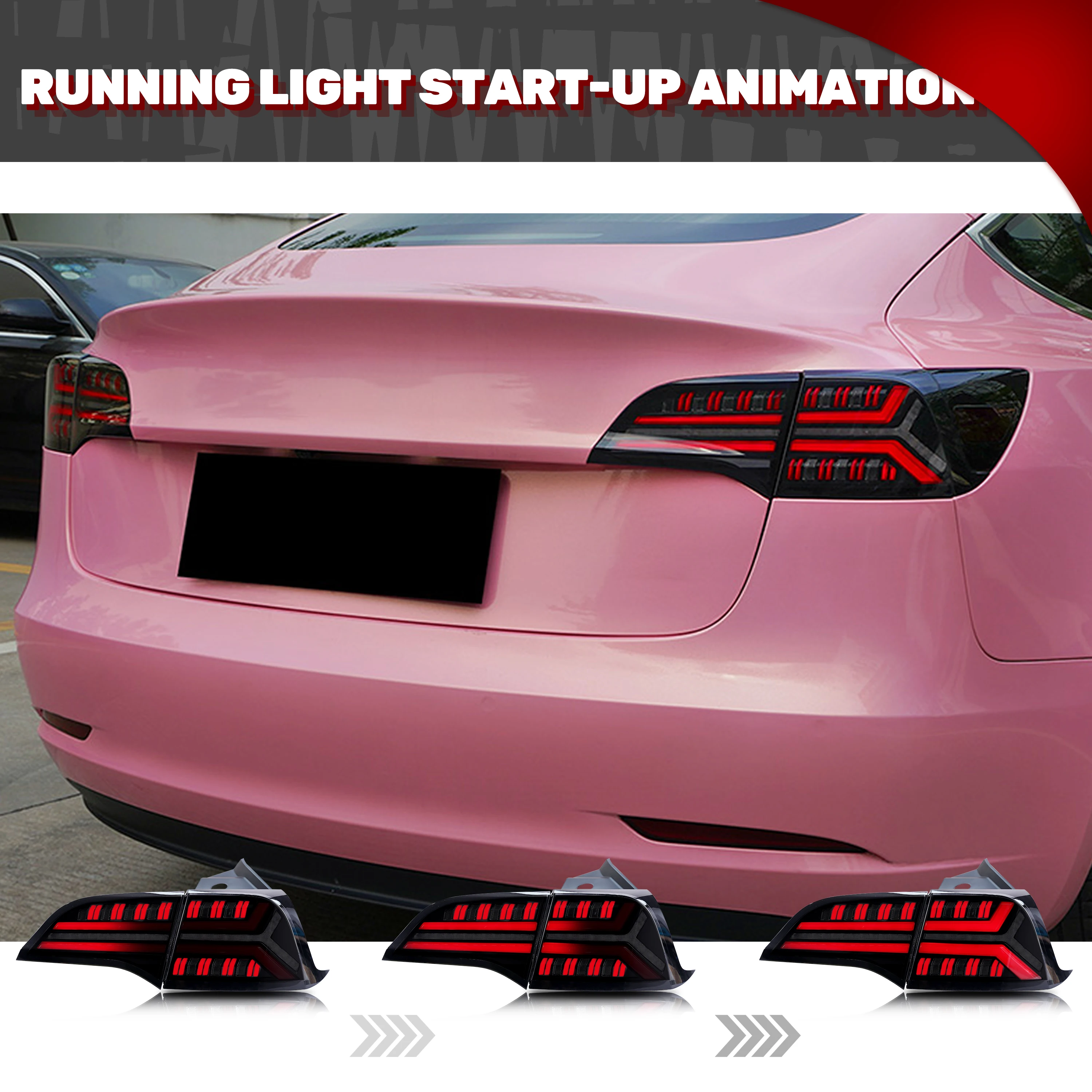 LED Tail Lights for Tesla Model 3 Model Y 2017-2023 Sequential Turn Signal Start-up Animation Black Rear Lamps Assembly