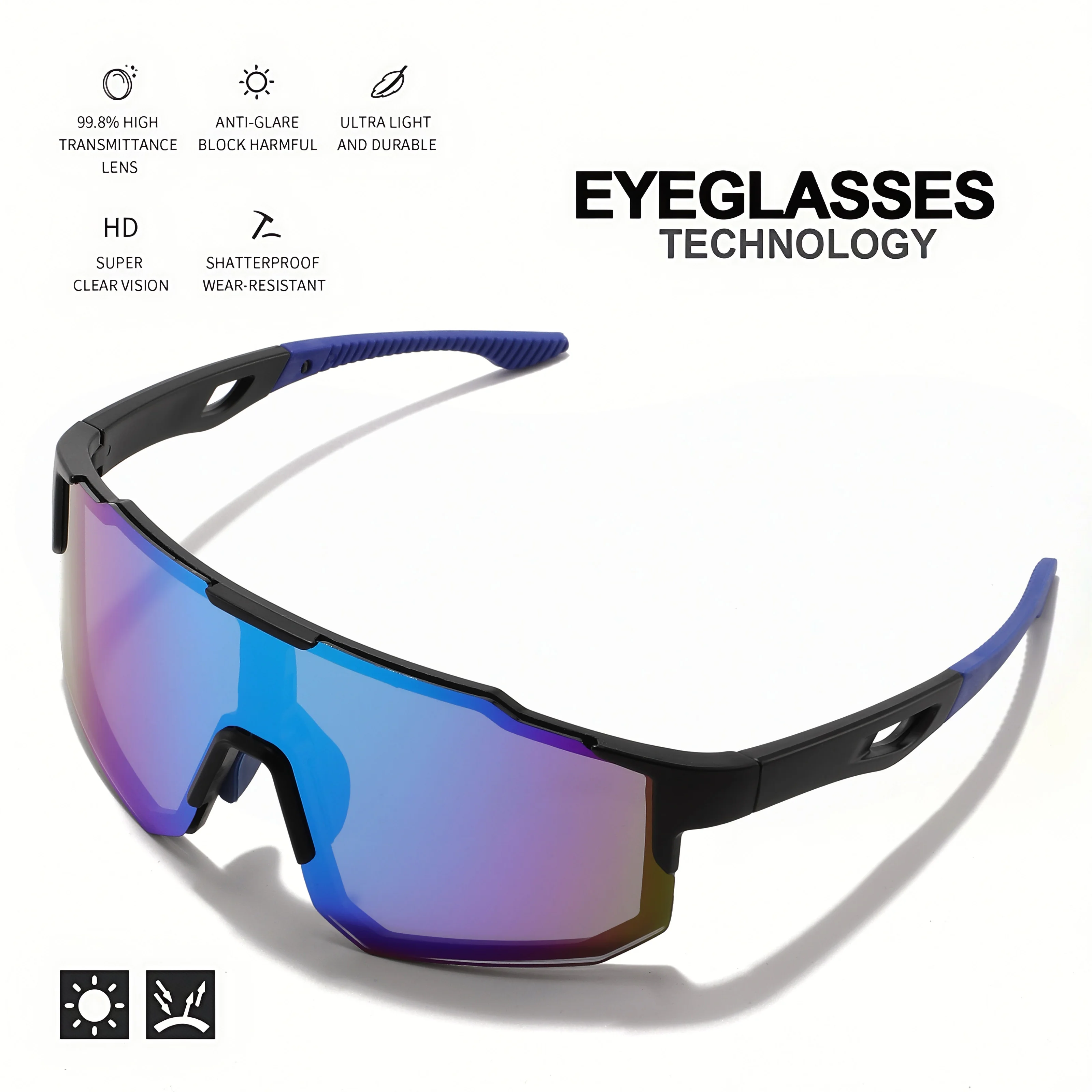 Oversized Colorful Sports Sunglasses - Wraparound Design, UV400 Unisex Comfort Fit for Cycling, Hiking & Outdoor