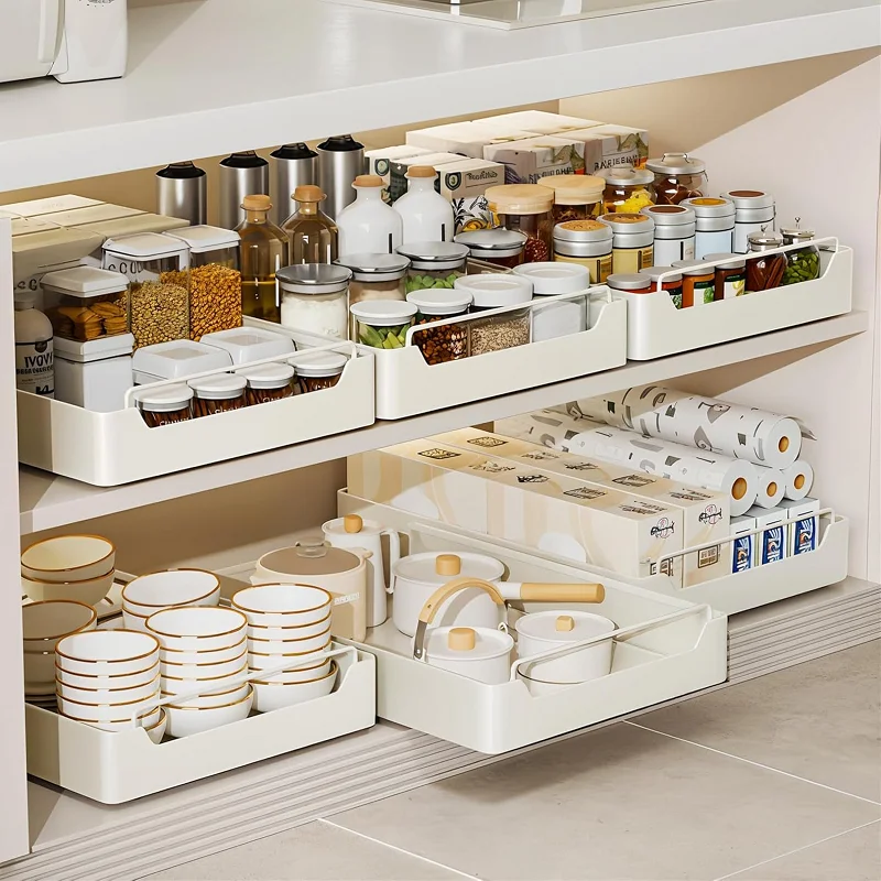 CL Metal Cabinet Storage Rack Self-Adhesive Nano-Film No-Drill Heavy-Duty Sliding Drawer Basket for Kitchen Bathroom Bedroom