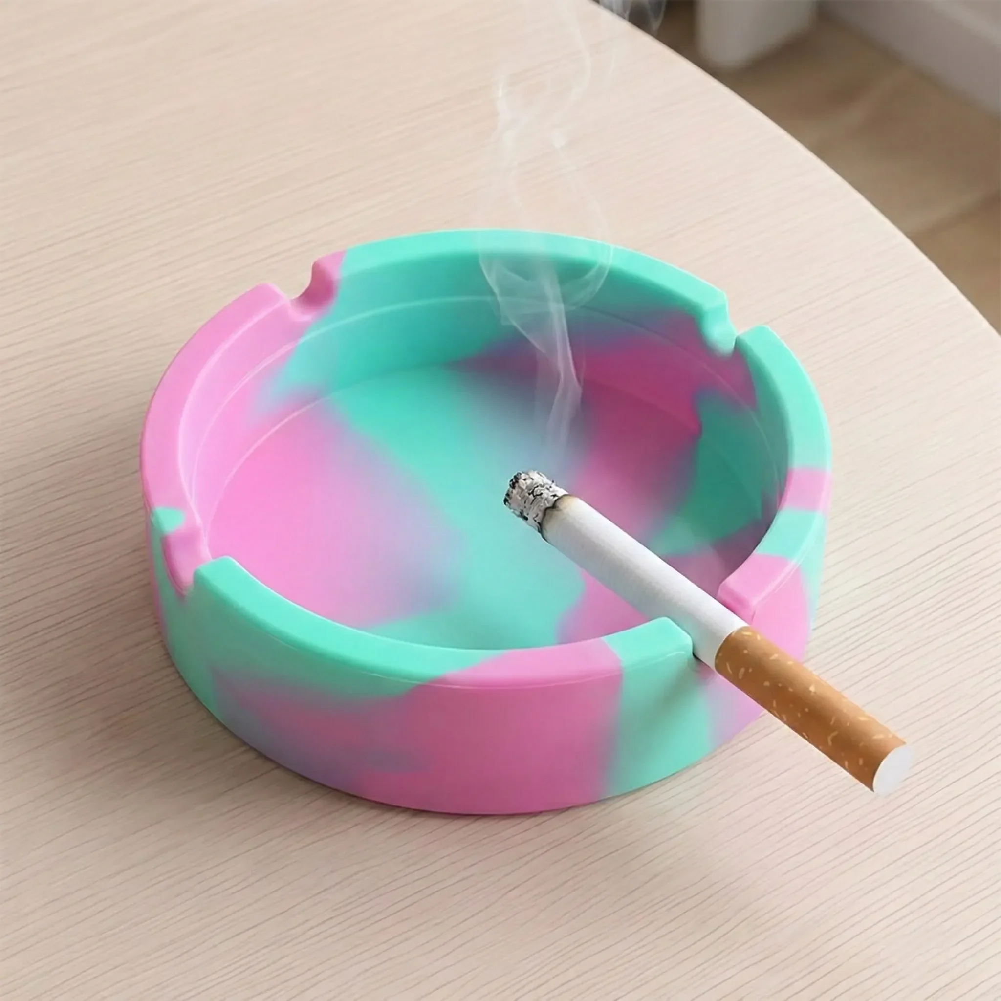 Unbreakable Silicone Ashtray - Heat Resistant Marble Pattern Cigarette Holder, Portable Windproof Ashtray for Home, Office