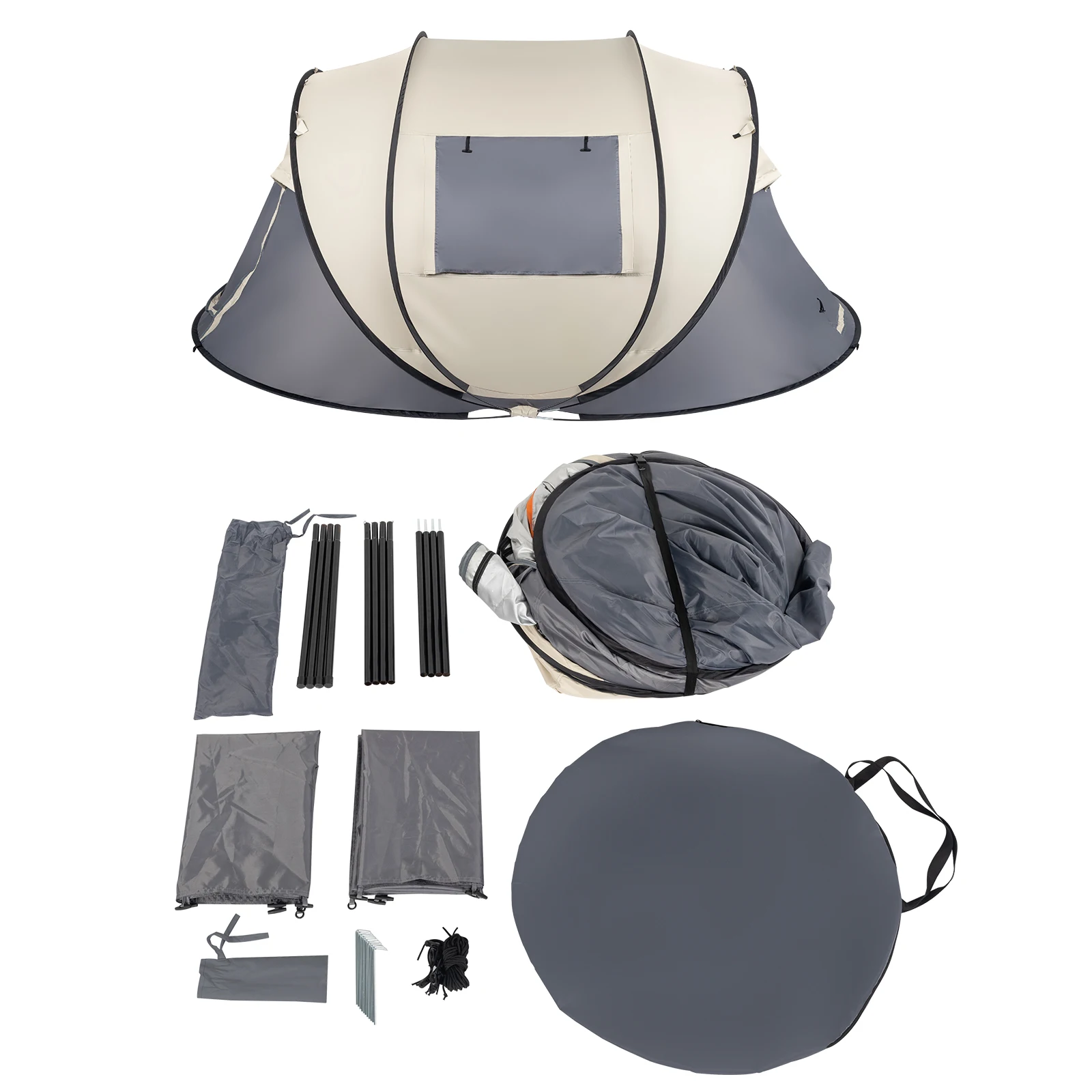 4 Person Pop Up Tent Instant Setup Family Camping Portable Waterproof 190T Polyester Fiberglass Poles with Vestibule Khaki