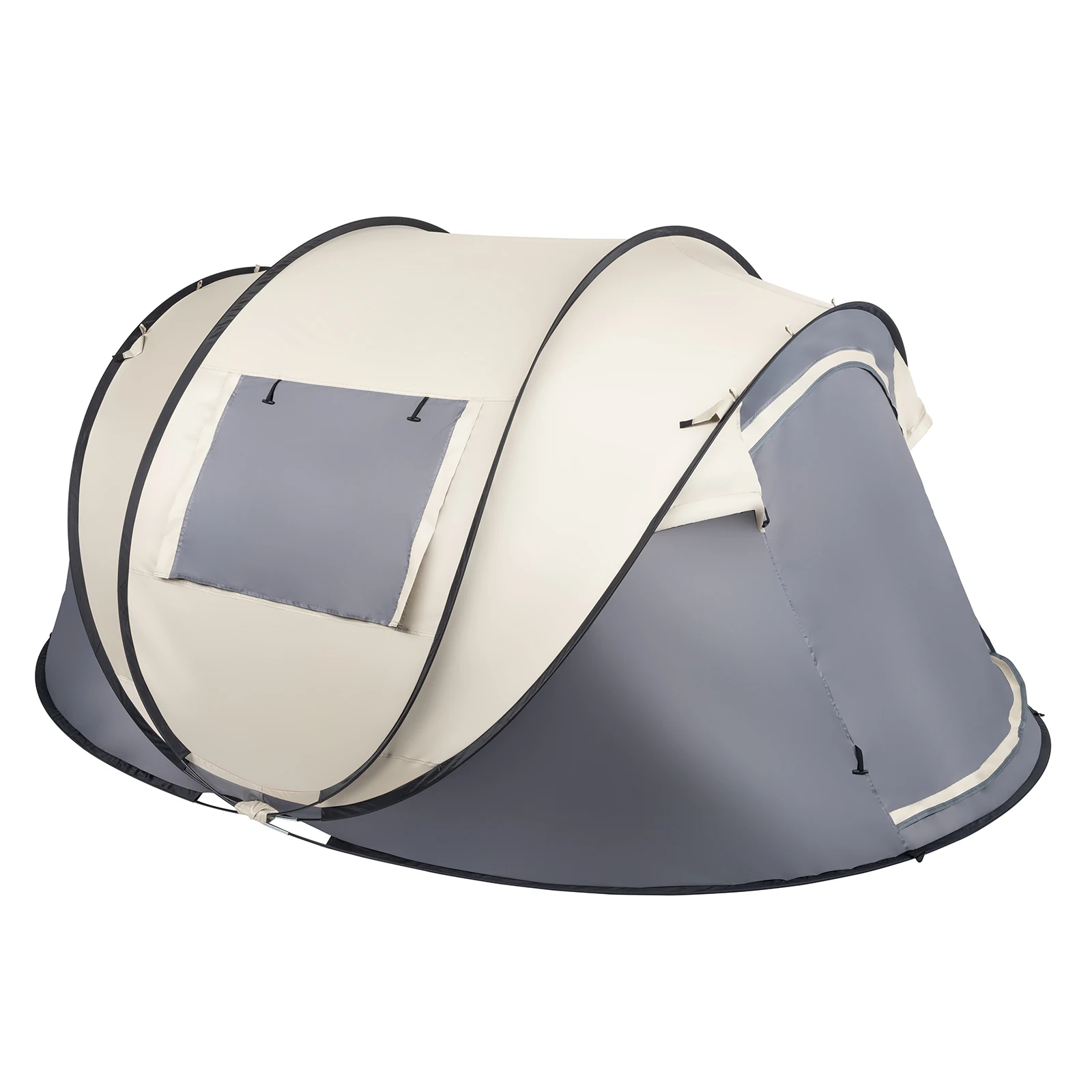 4 Person Pop Up Tent Instant Setup Family Camping Portable Waterproof 190T Polyester Fiberglass Poles with Vestibule Khaki