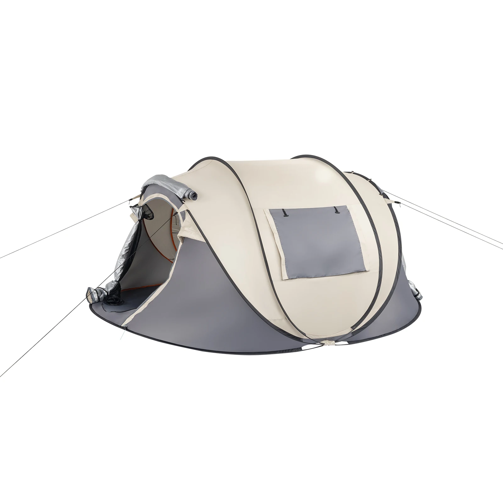 4 Person Pop Up Tent Instant Setup Family Camping Portable Waterproof 190T Polyester Fiberglass Poles with Vestibule Khaki