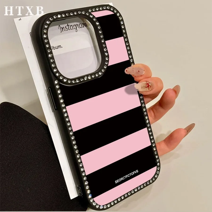 Pink And Black Striped Letters Pattern , Thin And Light, Suitable For IPhone 17/Pro/Air 16 15 14 13 12 11 Pro Max Plus Air 16e,