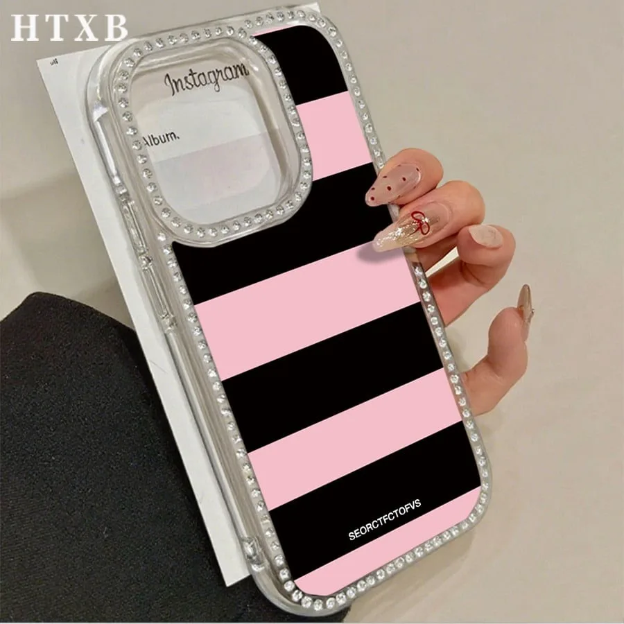 Pink And Black Striped Letters Pattern , Thin And Light, Suitable For IPhone 17/Pro/Air 16 15 14 13 12 11 Pro Max Plus Air 16e,