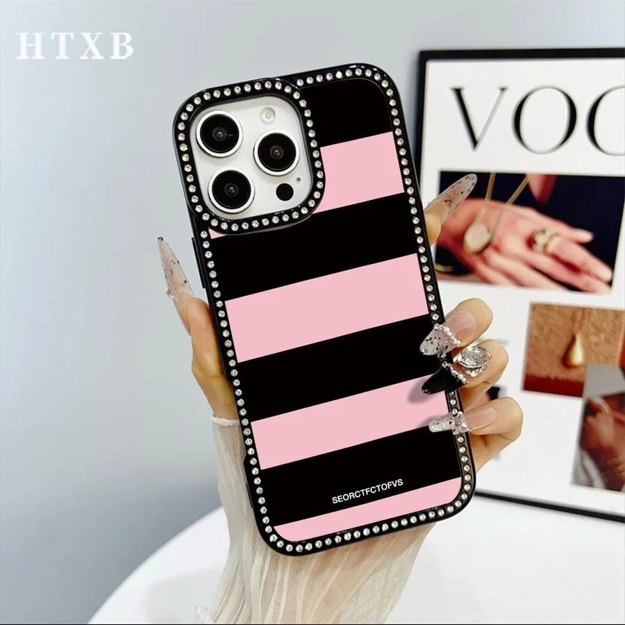 Pink And Black Striped Letters Pattern , Thin And Light, Suitable For IPhone 17/Pro/Air 16 15 14 13 12 11 Pro Max Plus Air 16e,