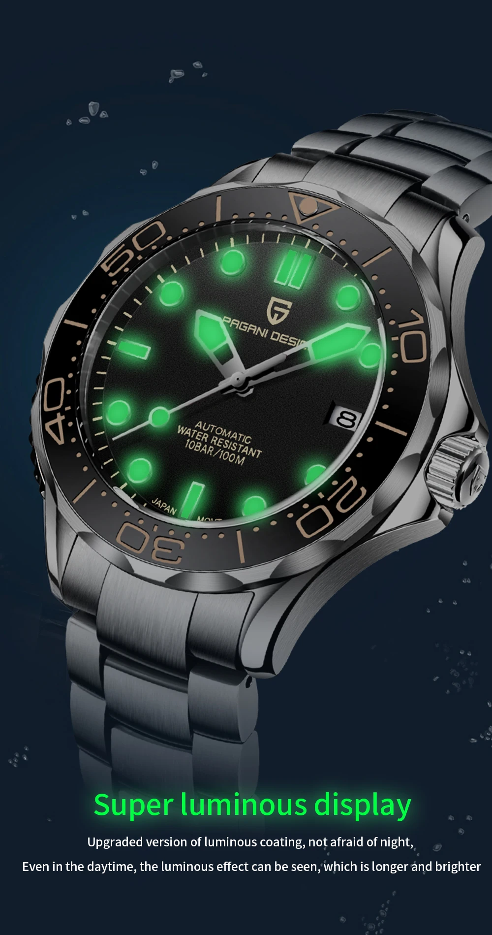 PAGANI DESIGN Men's Watches Luxury Automatic Mechanical Watch For Men Luminous Diving Steel Watch Japan NH35/8215 Wristwatch Men